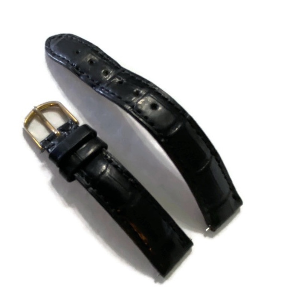 David Yurman Black Leather Watch Strap with Gold Buckle